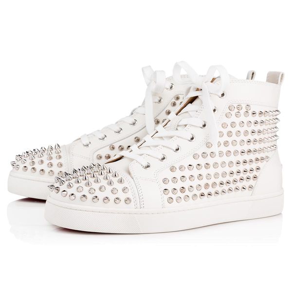 

big size eur36-47 designer shoes high cut red bottom spike sedue calf sneaker luxury party wedding shoes genuine leather casual shoe s01, Black