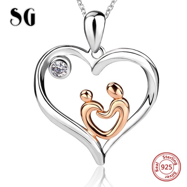 

sg fashion i love you couple 925 sterling silver chain heart pendant necklaces women's jewelery 2019 gift for mom sister