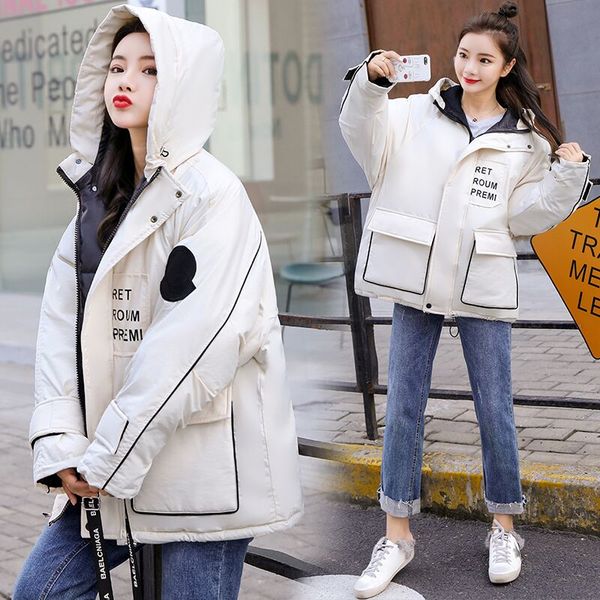 

winter down cotton parka coat women 2019 new short warm thick cotton jackets female casual loose outwear plus size jacket parkas, Tan;black