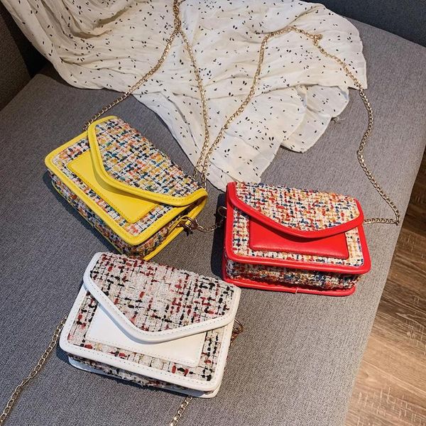

fashion woolen bag flap metal buckle women leather shoulder crossbody ladies small square splicing chain messenger bags
