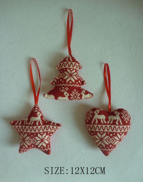 

3pcs/lot christmas tree ornaments linen red heart tree star 2016 home decor merry christmas ornament decoration