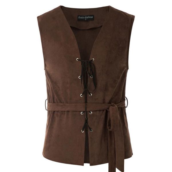 

new summer fashion formal casual men renaissance vest coat lace-up front plunging v-neck belt decor solid color male coats, Black;white