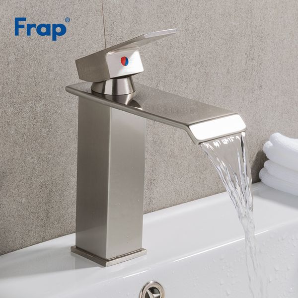 

frap brushed nickel basin waterfall faucet bathroom single handle kitchen mixer tap deck mounted square cold water y10144