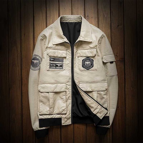 

new motorcycle leather jacket men's slim leather jacket embroidered upholstery men's with multiple pockets, Black
