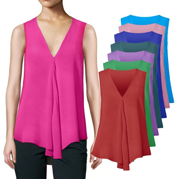 

chiffon tank women tunic summer v neck vest sleeveless criss-cross loose solid ladies shirts plus size 5xl sale, White