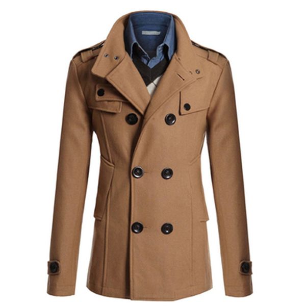 

trench coat men double breasted british style cashmere mens trench coats woolen jacket long overcoat, Tan;black