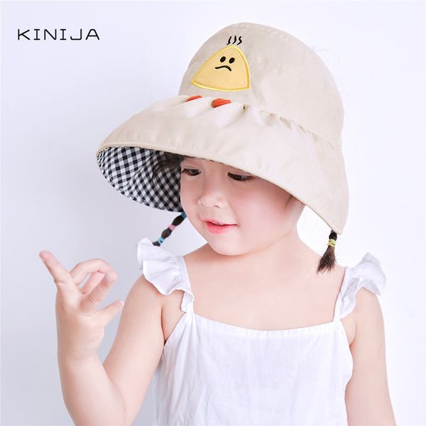 

fashionable cute children hat cartoon baby big brim sun hat outdoor vacation empty sun prtoection cap fisherman, Blue;gray