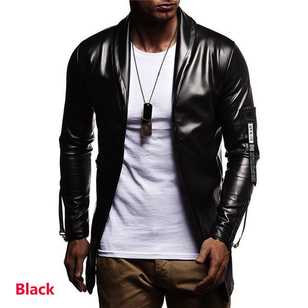 

fall men's new pu leather jacket men's wool coat, Black