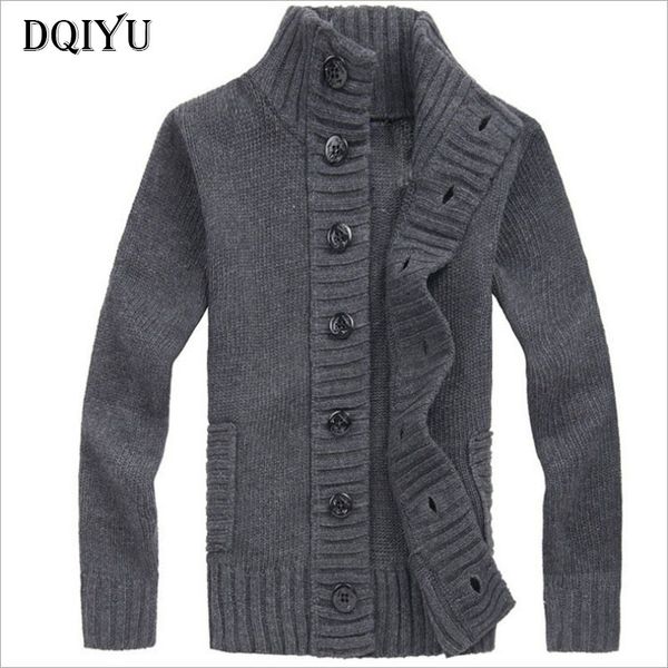 

осень зима мужской трикотаж утолщаются однобортный sweatercoat мода шерсть вязаный свитер мужчины серый черный хаки, White;black