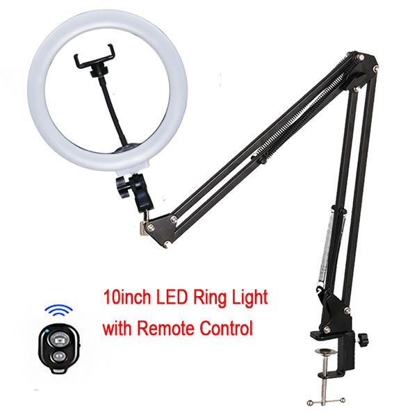 

10'' p studio led selfie ring light 3 colors 3200k-5600k pgraphy phone video fill light with long arm lazy phone holder