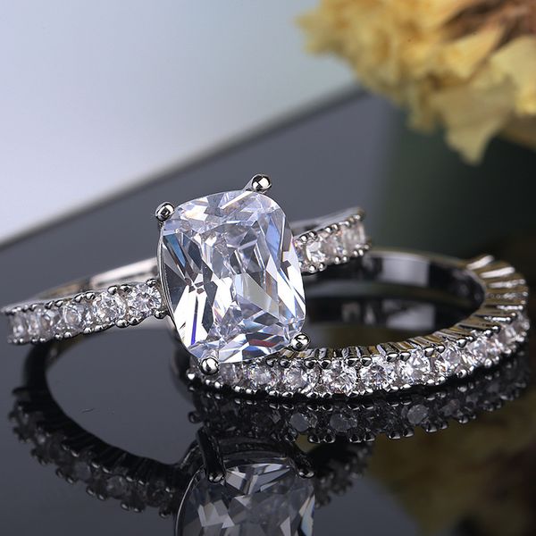 

wholesale-new european and american couple ring fashion four-claw zircon ring two-piece set, Golden;silver