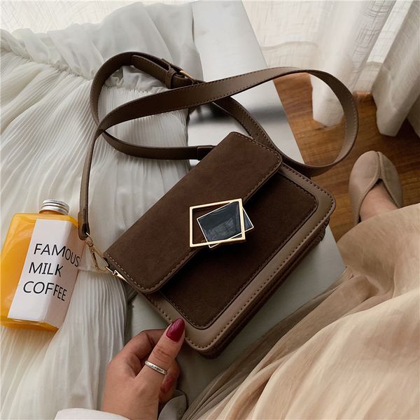 

2019 fadhion pu leather shoulder messenger bag luxury designer lock ladies handbag contrast color scrub crossbody bags for women