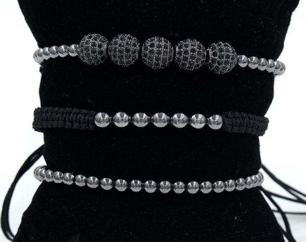 

4mm 3pcs/lot vv353 gold silver copper cz zircon cubic zirconia elastic ball bead punk macrame charm buddha yoga bracelet bangles, Black