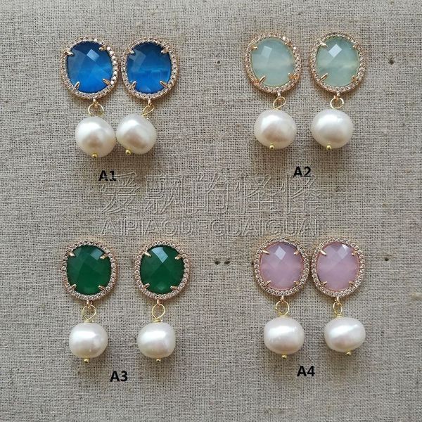 

white pearl green pink deep blue aqua blue cat eye earrings, Silver