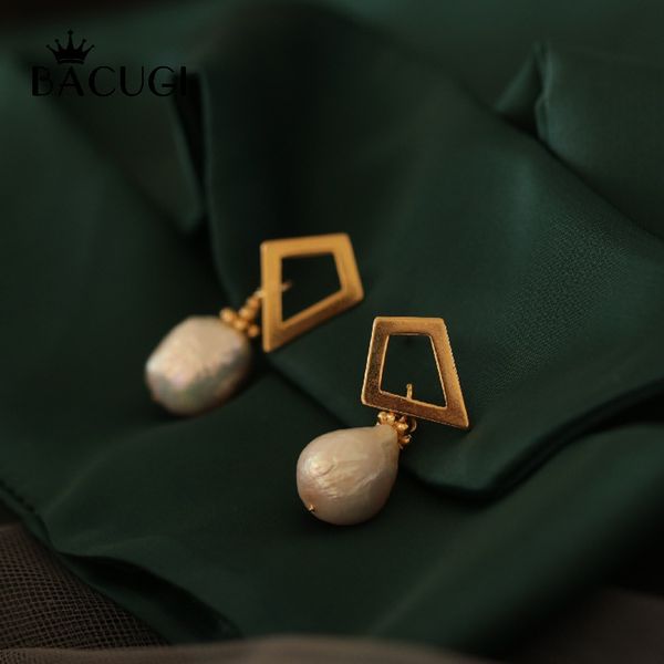 

natural baroque rhombic pearl earrings party for women wedding 925 sterling silver stud earrings fine jewellery, Golden;silver