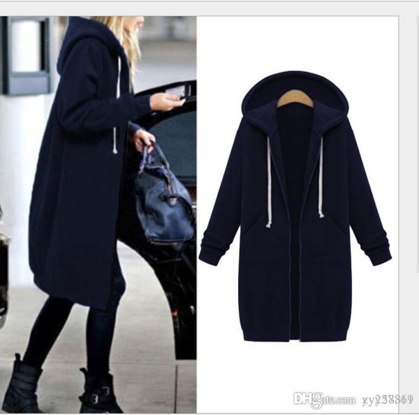 

2018 осенью и зимой горячие женщины ведут моды свитер плюс толстый бархат длинный свитер большого размера свободный молнии с капюшоном свите, Black