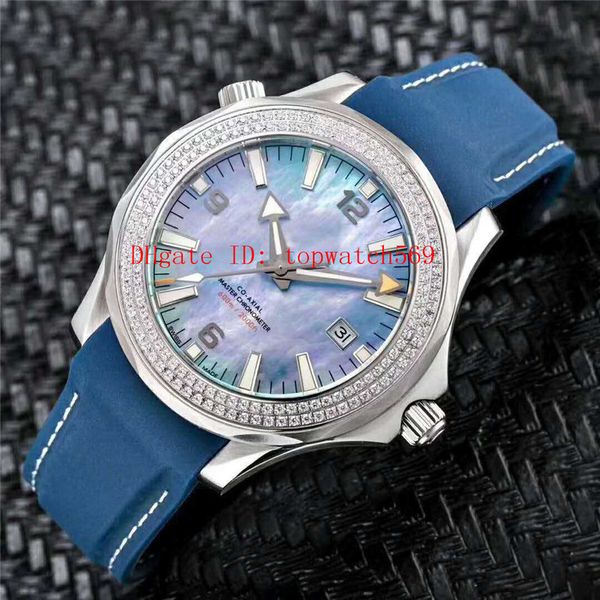 

new 41mm mens watches sport watch diamond watch swiss 8500 automatic mechanical 28800 vph mother-of-pearl dial sapphire diamond bezel, Slivery;brown