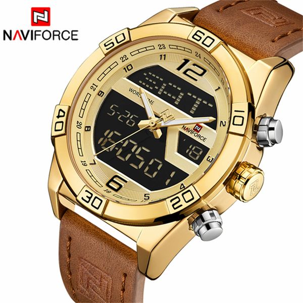 

2019 naviforce мужские часы brand top casual спортивные часы мужчины золото кварцевые часы цифровые часы relogio мужчина для, Slivery;brown