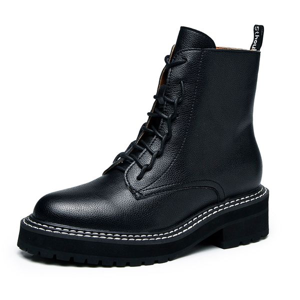 

cevabule 2019 early autumn martins women's boots lace short boots riding coarse-heel side zipper workpiece lqx, Black