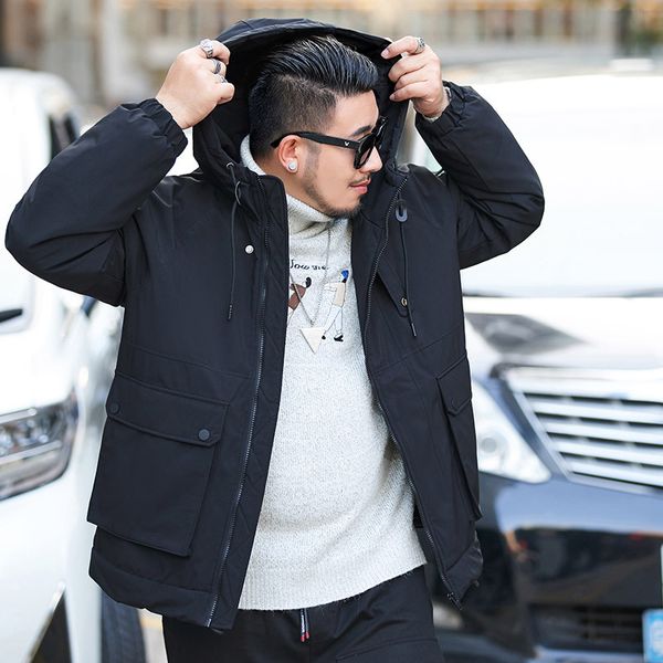 

men cotton winter coat casual windbreaker men hat detachable warm spring coat fashion clothing, Black