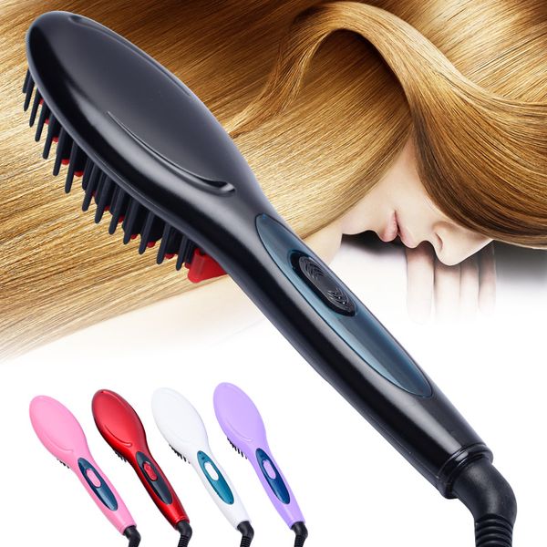 

ceramic electric hair straightening brush girls ladies heating wet & dry frizz-silky hairdressing comb care styling tools, Black