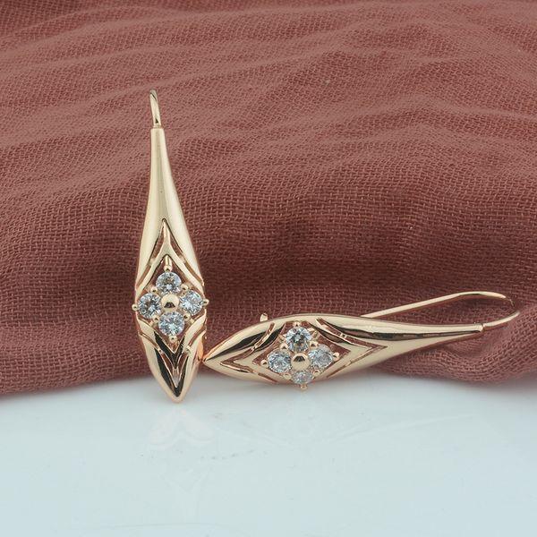 

fj women 585 rose gold color four crystal rhombus pattern dangle earrings, Silver