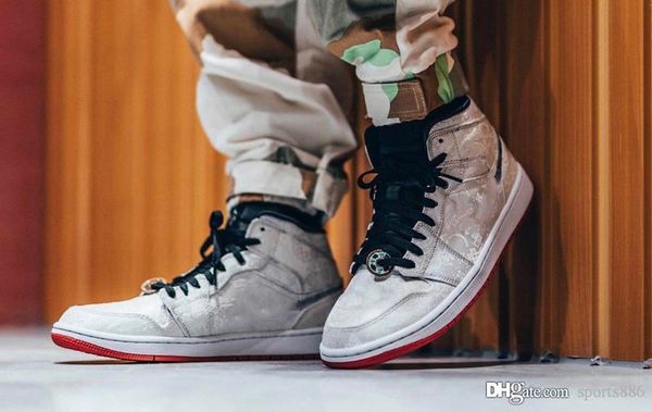 

authentic clot x air high 1 mid fearless men basketball shoes woven nylon upper retro sports sneakers cu2804-100 with box
