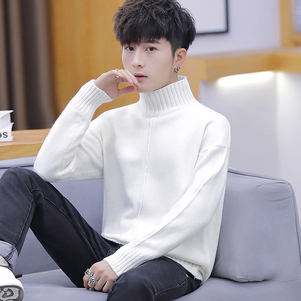 

2019 winter high neck thick warm sweater men turtleneck brand mens sweaters slim fit pullover men knitwear male clothes, White;black