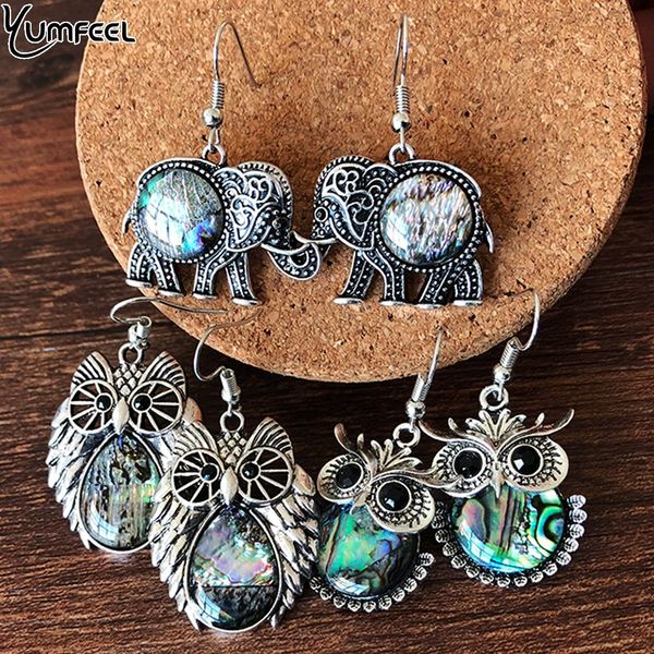 

yumfeel new vintage earrings metal shell animal owl elephant drop earrings women jewelry gifts, Golden