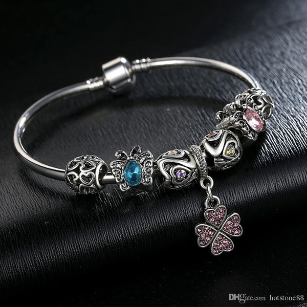 

tone88 european silver charm bracelets&bangles clear crystal charm beads authentic diy fashion jewelry for women christmas gift 6.5cm, Golden;silver