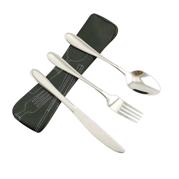 

camping 3 pcs/set portable stainless steel flatware set fork spoon cutter utensils outdoor hiking picnic bbq tableware zi