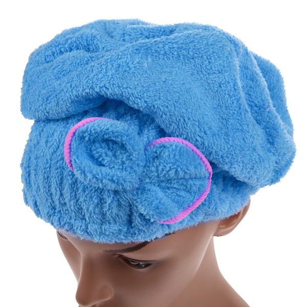 

coral velvet dry hair bath towel microfiber quick drying turban super absorbent women hair cap wrap with button thicken