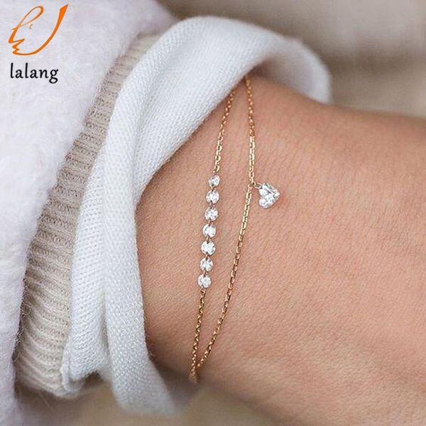 

exquisite fashion double layer heart crystal bracelet for women engagement wedding bracelets female jewelry bracelet charm hjuey, Black