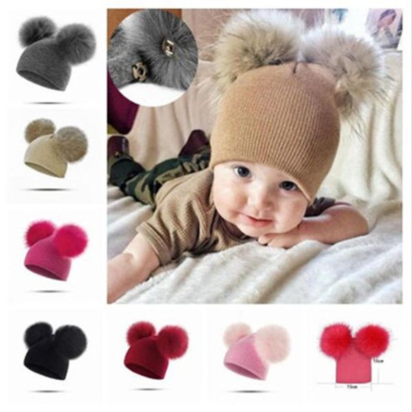

baby detachable ball beanie knitted double ball thickened hat candy color boy girl winter warm knitted caps wy205q-2, Blue;gray