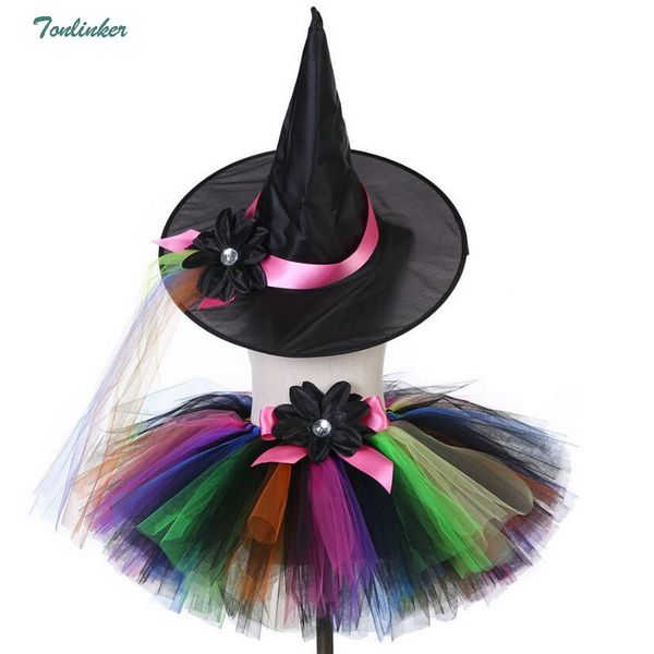 

halloween little girls tutu dress witch hat with skirts cosplay costume 2-8 years 2018 new, Black;red