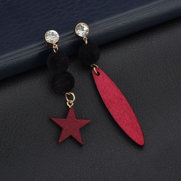 

popular asymmetry green wood star drop earrings for women rhinestone plush ball hanging earrings fashion jewelry e1213, Golden