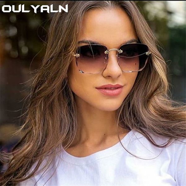 

oulylan women rimless sunglasses square sun glasses female fashion oversized eyewear pink gradient shades goggles uv400, White;black