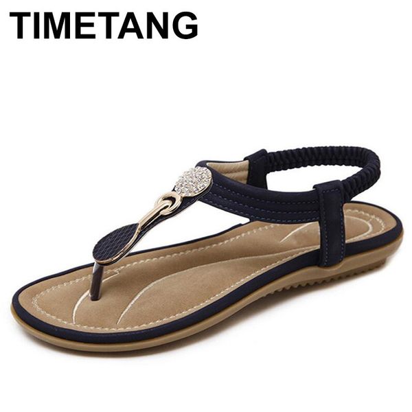 

timetang summer new bohemia wedge women sandals rhinestone woman flip flops vintage women shoes beach t200529, Black