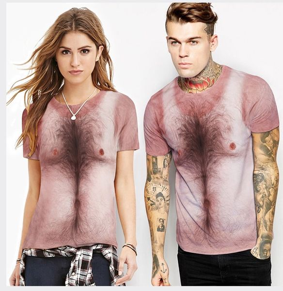 

european and american street style design muscle human skin 3d printing men's t-shirt casual short-sleeved round neck couple models t-s, White;black