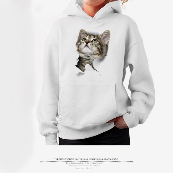 

women girl cartoon 3d lovely cat print sweatshirt with pocket long sleeve casual harajuku hoodies steetwear sudadera mujer ey*, Black
