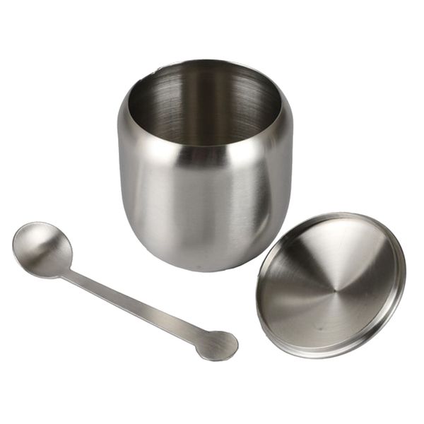 

stainless steel condiment seasoning containers pots with spoons & lid