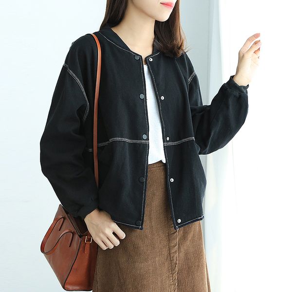 

tongkou loose joker baseball suit 2019 spring new casual large size autumn long sleeve jacket short top, Black;brown
