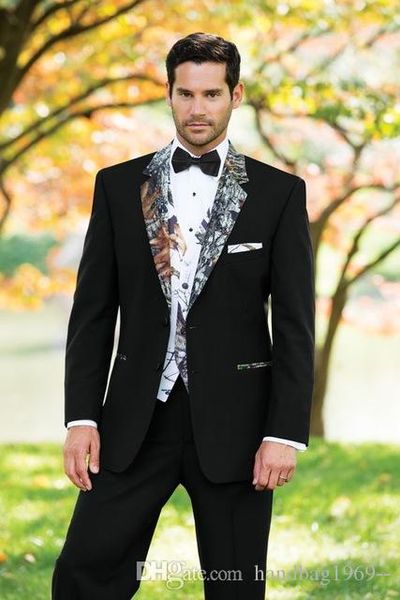 Abiti da sposa Classic Design a due pulsanti nero smoking dello sposo del risvolto della tacca Groomsmen Best Man Mens (Jacket + Pants + Vest + Tie) D: 315