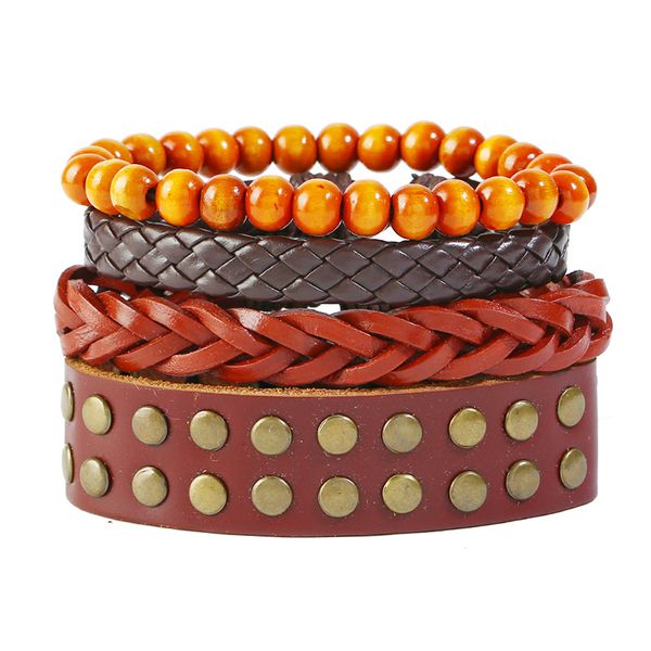 

europe selling vintage punk jewelry diy personal leather bracelet set wholesale price 2019 new men's fashion bracelet, Golden;silver