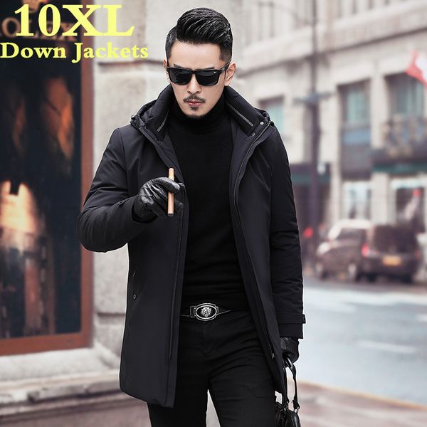 

new plus size 10xl 9xl 8xl winter duck down men's brand clothing 90% white duck down jackets hooded seamless warm jackets, Black
