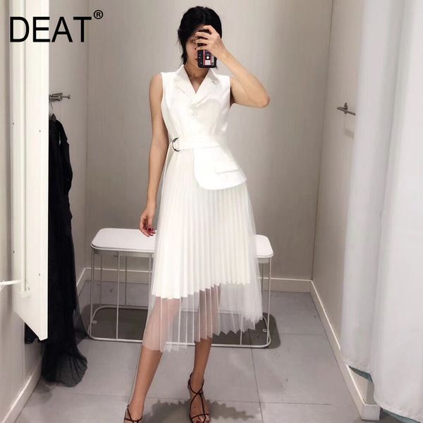 

deat] autumn new fashion black white sleeveless notched stitching mesh hemline women's unique dress yc590, Black;gray