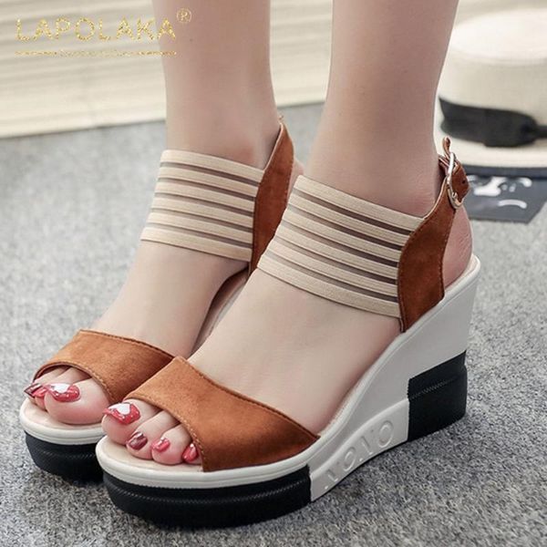 

lapolaka new design 2020 dropship wedge high heels summer sandals woman shoes buckle strap platform shoes women sandals female, Black