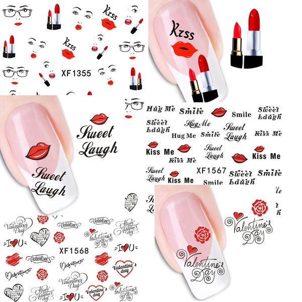 

2019 подвески любовь помада воды наклейки для ногтей валентина nails art наклейки украшения наклейка милый мультфильм письмо наклейки 24 шт, Black