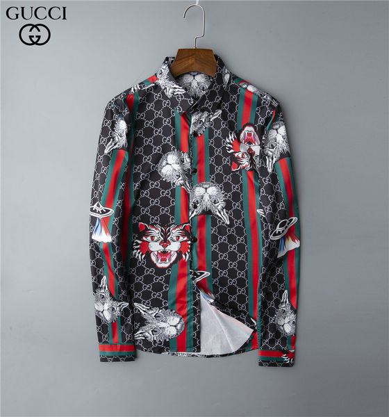 

2020 men's shirts logistics new men's casual prints lapel slim luxury long sleeve shirt european and american brand fashion trend, White;black