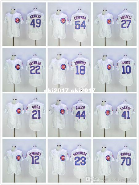 

17 kris bryant 23 ryne sandberg 44 anthony rizzo 49 arrieta 22 jason heyward jersey white stripe 100 anniversary, Blue;black